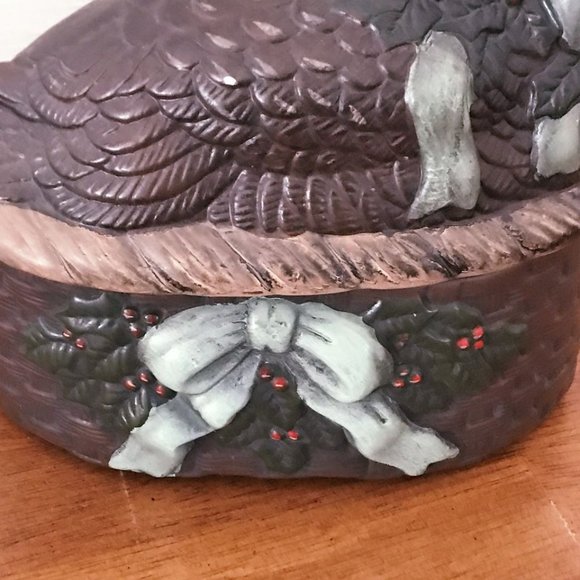 Vtg Christmas Canadian Goose Hand Painted Ceramic Candy Dish/Trinket Box Holiday - Picture 5 of 6